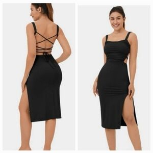 Halara Ruched Criss Cross Midi Dress
